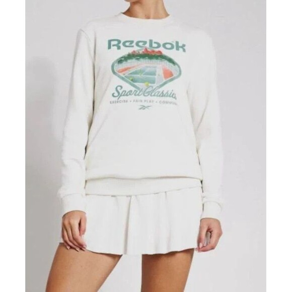 Reebok Women's Court Sport Pullover Crewneck Sweatshirt Off White Size Small - Picture 2 of 7